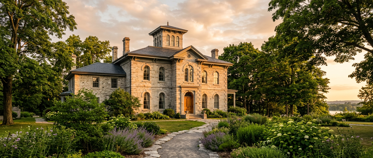Historic limestone heritage building in Kingston, Ontario